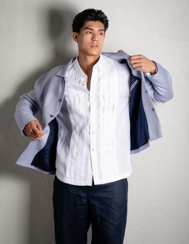 Jaime Jacket in Powder Blue Linen, P15,000, TAHI, bahaytahi.com